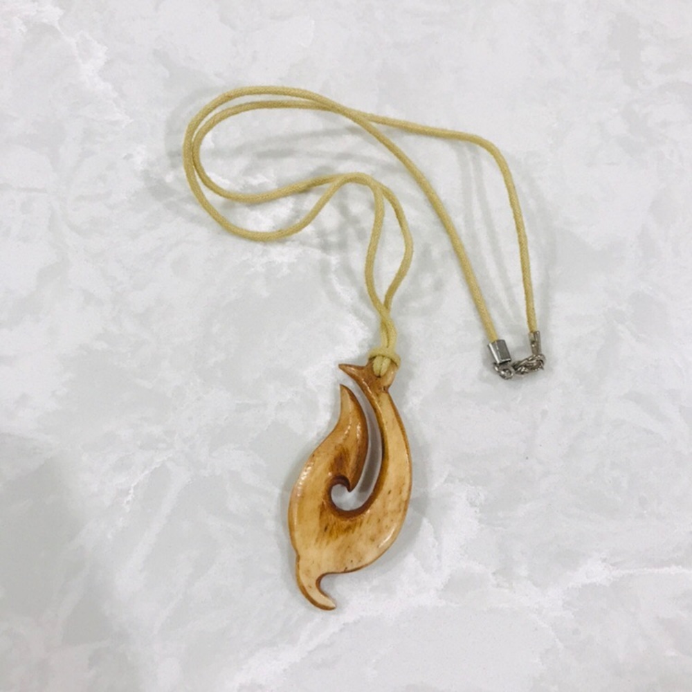 Wooden fishing hook necklace